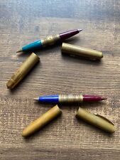 Lot of 2 - Brass Double Sided Red & Blue Ballpoint Pens picture