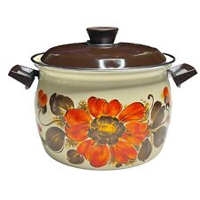 Vintage Moneta 22 Stock Pot W/ Lid Floral Made in Italy Enamel Cookware picture