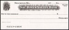 Vintage bank check SAC RIVER VALLEY BANK dated 1970s Stockton Missouri unused picture