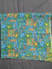 VINTAGE 1960's MCM Fabric Paisley Aqua Blue Yellow Flowers Lightweight picture