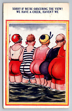 Comic Big Butt's Sorry if we're Obscuring the View,Vtg Circa 1933 Postcard picture