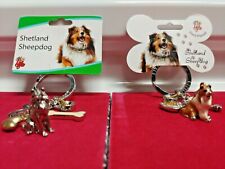 Little Gifts Shetland Sheepdog Dog Breed Figurine Keychain Charms Pewter Enamel  picture