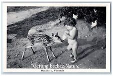 Hazelhurst Wisconsin WI Postcard Getting Back To Nature Deer Feeding Scene c1960 picture