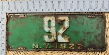 1922 New York License Plate 92 ALPCA Garage Decor Low Number Official 1XH picture