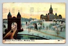 Bushnell Park Winter Hartford Connecticut VT Antique Postcard PM Cancel WOB DB picture