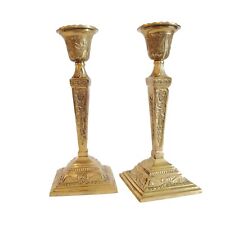 GORGEOUS PAIR OF HEAVY BRASS CANDLE HOLDER ORNATE EMBELLISHED VICTORIAN DESIGN  picture