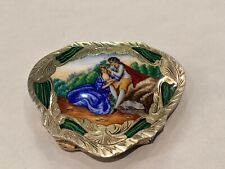 RARE ANTIQUE ITALIAN 800 SILVER & HAND PAINTED ENAMEL COMPACT MUST SEE NR picture