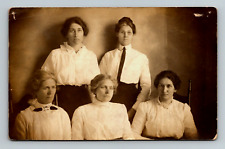 RPPC Five Women White Blouses Hair Fashion Family Studio Posed P.UN. (Z174) picture