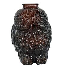 Vintage Glass Owl Bank Wise Old Owl Brown Glass  picture