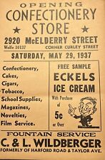 1937 Vintage Baltimore Fountain Confectionery Store Paper Ad Sign Grand Opening picture