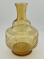 Vintage Amber Etched Cut Glass Decanter picture