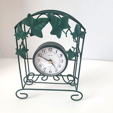 Vintage Ingraham Wire Frame Ivy Quartz Clock Green Mantle Desk Counter picture