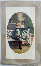 Antique Early 1900s Real Photo RPPC Couple On Park Bench Evansville IN, Posted picture