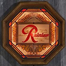 Rainier Beer Bar Sign Lighted Octagon Faux Wood Vintage 1978 Man Cave Decor picture
