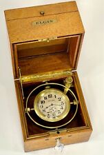 1901 Waltham Ship Chronometer in 3-Tier Gimbaled Wood Box - Clock Needs Service picture