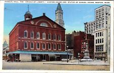 Boston MA-Massachusetts, Faneuil Hall Custom House, Adams Statue Linen Postcard picture