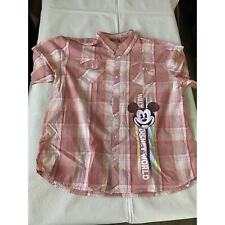 Disney World Parks Camp Shirt 2XL Plaid Western Mickey Mouse Salmon Pink Orange picture