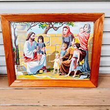 vtg Paint by Number Jesus and the children framed 27.75