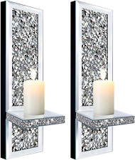 Set of 2 Crystal Crush Diamond Candle Sconces, Gorgeous Silver Mirrored Wall Sco picture