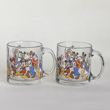 Disney Mickey Minnie Mouse Goofy Glass Coffee Mugs Made In USA SET OF 2 Vintage picture