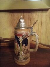Antique German Beer Stein -  Pewter lid, great patina, Gnome design picture