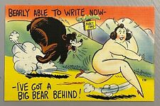 Comic Postcard BBW Fat Woman Big Bear Behind Butt Running Naked Humor Linen VJ picture