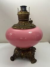 Antique Consolidated Glass Co Opaque Pink Oil Lamp Metal Base Lg 13
