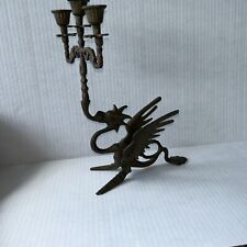 Antique Vtg Brass Griffin Gryphon Dragon 3 Candlestick Candle Holder picture