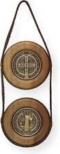 Wooden Hanging St. Benedict Protection Medallion - Wall Hanger on Leather Strap picture