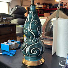 Vintage MCM Hand Painted Blue Glazed Ceramic Table Lamps picture