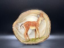 Hand Painted Fawn Deer Agate Slice Original Signed Unique picture
