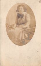 RPPC Girl Round Antique Glasses Teacher Large Bow Early 1900s Photo Postcard D16 picture