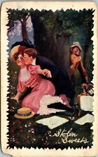 1911 Romance Postcard Stolen Sweets Couple Kissing In Park  picture