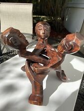 African Wood 3-Man Unity Sculpture Interlock Tribal Art Stain picture