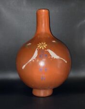 Vintage Native American Red Earthenware Pottery Vase Water Jug - Flowers Birds picture