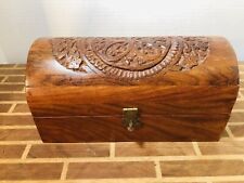 Vintage Floral Hand Carved Lid Wooden Arch Top 4X8” Box Hinged Latch picture