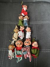 Vintage 1950s Pixie Elf  10 Knee Huggers Felt Paper Ornaments Christmas Japan picture