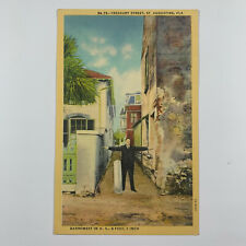 Postcard Florida St Augustine FL Treasury Street 1940s Linen Unposted picture