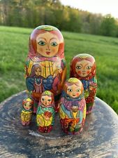 Vintage Handmade Russian Matryoshka Nesting Dolls Signed Set 5 Shelmar Imports picture