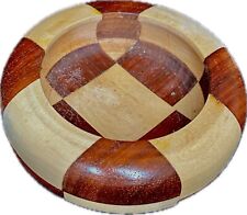 Vintage MCM Wooden Mosaic Checkered Catch All Trinket Bowl picture