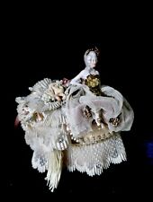 Elaborate Antique German Half Doll W/ Legs On Vintage Marcela Oval Trinket Box picture