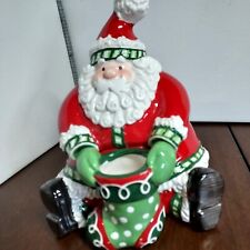 Fitz&Floyd Xmas Stocking Stuffer Santa Claus Ceramic Candy Jar EUC - No Chips picture