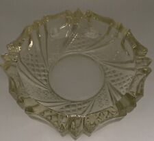 Vtg 6.75” Heavy Cut Glass Ashtray, Yellow Tint, 8 Slots, Couple Rough Points picture