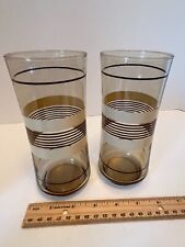 Libby MCM-1970's Set of Two Brown Stripe Drinking Glasses  Vintage picture