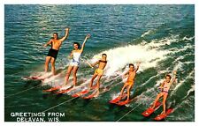 Postcard WI Delavan - Water Skiing Family picture