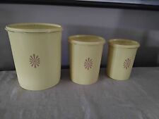 Vintage Set Of 3 Tupperware Nesting Canisters Lids Retro Sunburst Yellow  picture