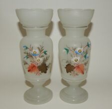 Pair of Antique Bristol Glass Hand-Painted Floral Vases picture