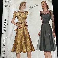 Vintage 1940s Simplicity 3362 Circular Skirt Daytime Dress Sewing Pattern 16 CUT picture