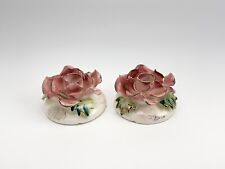 Vintage COMMODORE Porcelain Candlestick Holders Roses Chipped picture