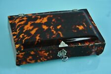 Antique Faux Tortoiseshell Trinket Jewelry Box With Key 18-19.c picture